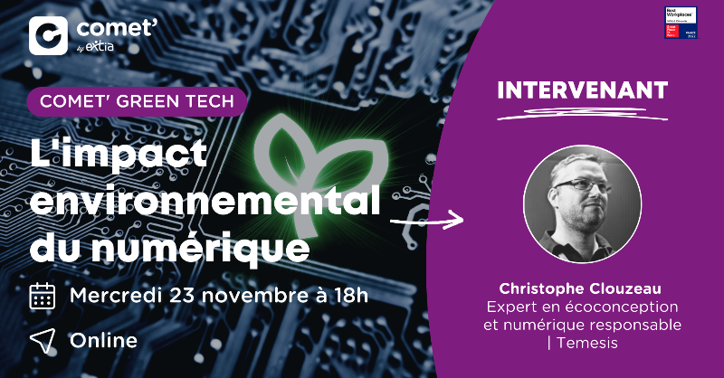 CometByExtia's tweet photo. La Comet' #GreenTech vous convie à son tout premier événement ! 💻🌏

Pour ce Meetup® Event d'inauguration, @Christophe_Cl, expert en #écoconception et numérique responsable chez @temesis, nous éclairera sur l'impact environnemental du numérique. 🌏

Inscriptions juste ici ! 👇