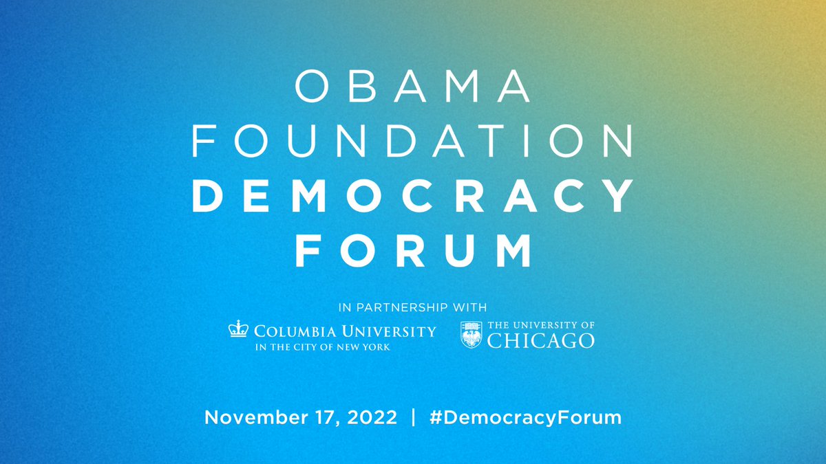 ObamaFoundation's tweet photo. ⏳ It's almost time for the first-ever #DemocracyForum.
Starting at 12:30PM ET, we'll be highlighting how we can address the biggest challenges democratic institutions face today and showcasing democracy in action around the world.

Follow our livestream right here. https://t.co/I9pREW1LLD