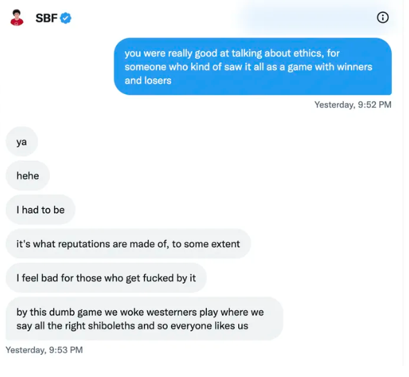 FTX's Sam Bankman-Fried admits his "ethical" posturing was cynical BS. Simply the best way to fleece "woke" fools

x.com/KelseyTuoc/sta…