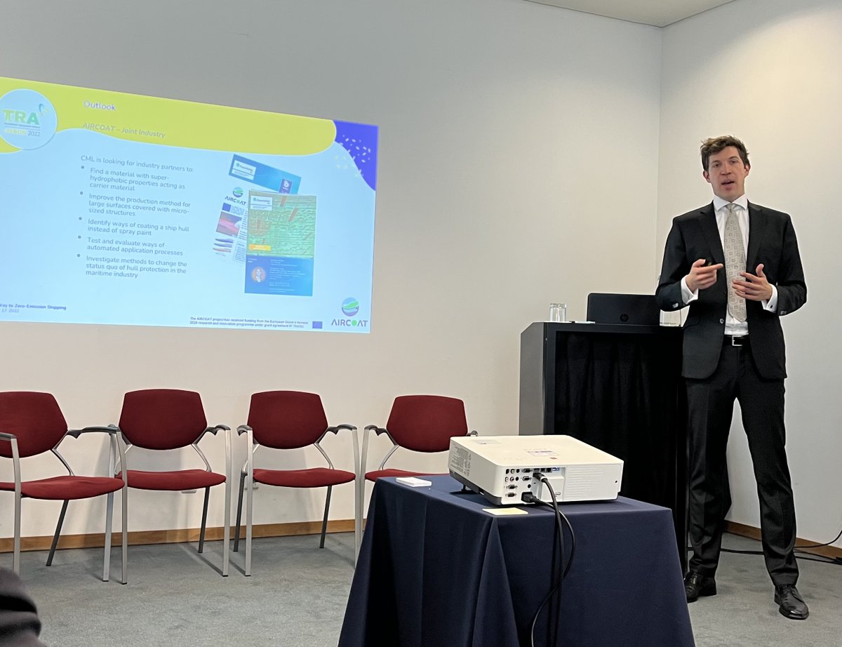 .<a href="/TRA_Conference/">TRA Conference</a> 2022 runs in Lisbon: Today #CML researcher Jonathan Weisheit presented <a href="/AIRCOATProject/">AIRCOAT #H2020 🇪🇺</a> at the Invited Session “On the Way to Zero-Emission Shipping” focusing on critical issues that currently limit the application in large scale and hinder a market-ready product.