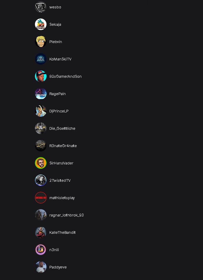 Anbei eine erlesene Auswahl an tollen Streamern &amp; Streamerinnen mit allem möglichen an Genre´s checkt Sie gerne ma aus und lasst Liebe da #twitch #SupportistkeinMord <a href="/WesboG4m1ng/">WESBO</a> <a href="/Sekuja412/">Sekuja</a> <a href="/Plebvin/">Plebvin</a> <a href="/Ko_Man1/">KoManSkiTV</a> <a href="/80sGamerAndSon/">🌴🦩 80sLive</a> RagePain.ttv ( Insta) <a href="/DjPrinceLP/">DjPrinceLP AI Creator</a> <a href="/DieGoettliche74/">DieGöttliche</a> 1/2