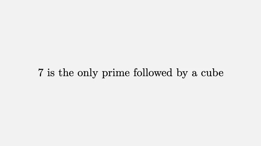 fermatslibrary's tweet photo. Proof:
1. Let n³ be a cube such that p=n³-1 is prime
2. Then, p=(n-1)(n²+n+1) ⇒ either n-1=1 (n=2) or n²+n+1=1 (n=0 or n=-1)
3. If n=0 ⇒ p=-1 or If n=-1 ⇒ p=-2 which are not primes. The only option left is n=2, which yields p=7. https://t.co/SuvkZQFJnV