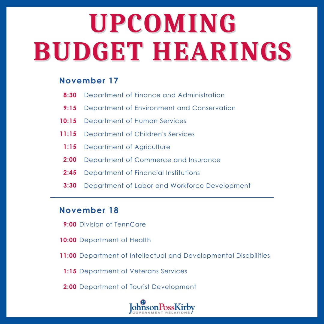 We’re back on Capitol Hill today and tomorrow for the next round of <a href="/GovBillLee/">Gov. Bill Lee</a>'s budget hearings. Watch: sts.streamingvideo.tn.gov/Mediasite/Chan…