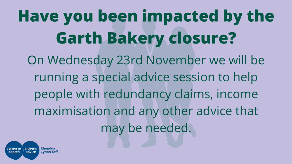 ca_rct's tweet photo. Specialist Advice Session for those affected by the Garth Bakery Closure. @CfWplusRCT will also be attending.

23rd of November at 10am - 12pm at Knight Street Mountain Ash.

Call 01443 409284 to book your space

#GarthBakery #Advice #RCT https://t.co/WCMJaeDT3m