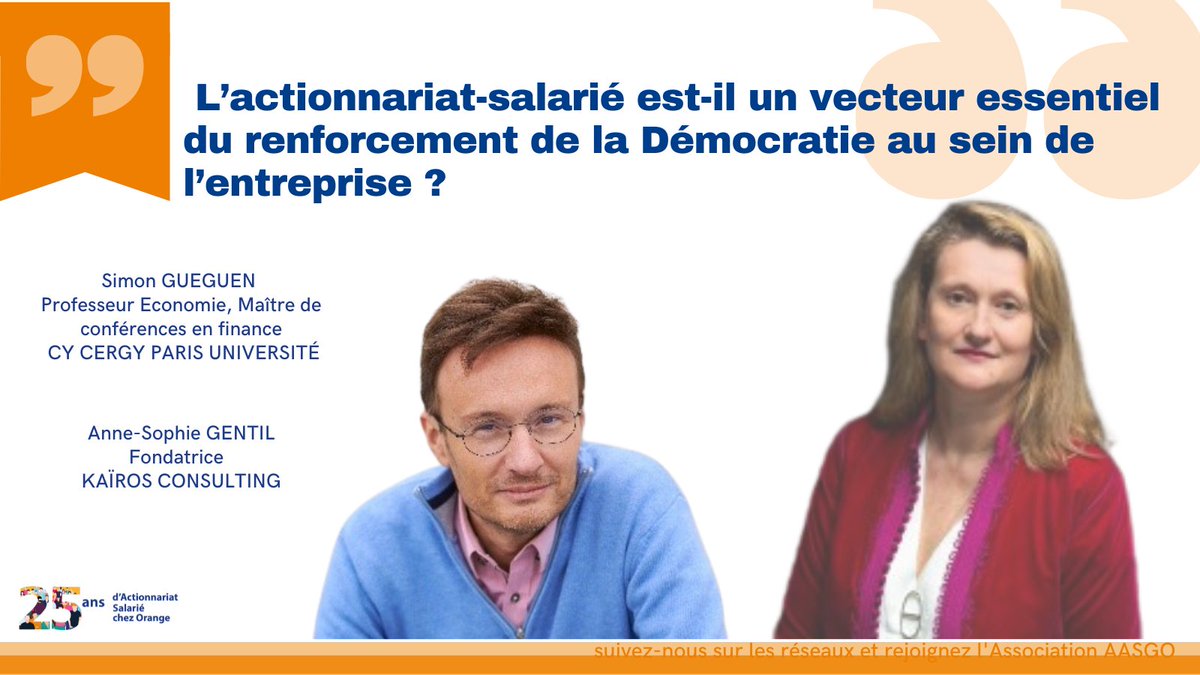 #AG2022AASGO 🟠⚪️ 1ère table ronde : "L’actionnariat salarié est-il un vecteur essentiel du renforcement de la #démocratie au sein de l’entreprise ?"

👥 Avec <a href="/JC_CATTEAU/">Jean-Charles CATTEAU</a>, <a href="/91mmaouche/">marc maouche</a> (#AASGO), Simon Gueguen (<a href="/UniversiteCergy/">CY Cergy Paris Université</a>) et <a href="/AS_Gentil/">Anne-Sophie Gentil</a> (<a href="/KairosConsult/">Kaïros Consulting</a>).

#ActionnariatSalarié