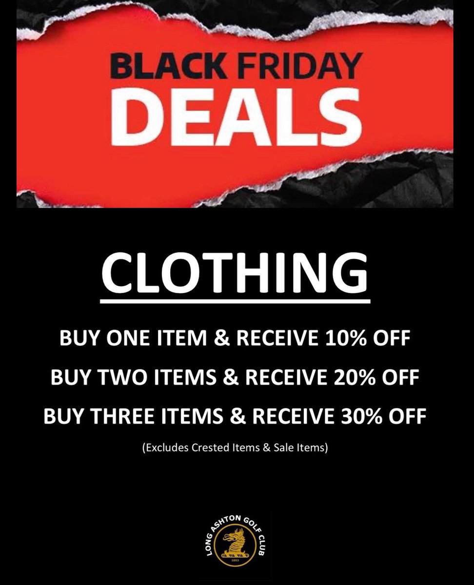 Make sure you pay a visit on Black Friday 👀

#Clothingoffer #Deals #Proshop #Bristol <a href="/LongAshtonGolf/">Long Ashton Golf Club</a>
