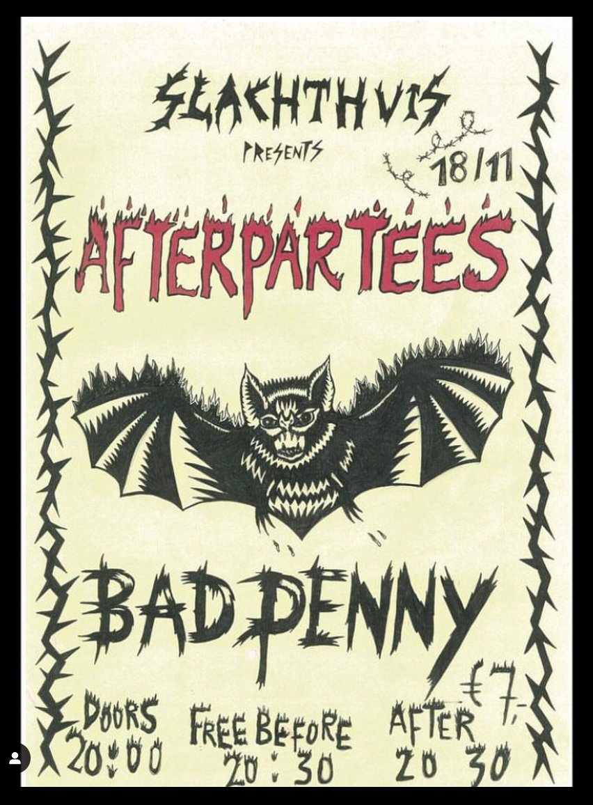 Afterpartees (@afterpartees) on Twitter photo Upcoming:
Vrijdag spelen we in <a href="/Slachthuis023/">Slachthuis Haarlem</a> in Haarlem met Bad Penny.
Het gerucht gaat dat het leuk wordt.
Tickets:
slachthuishaarlem.nl/event/114555/
Let op! Gratis entree vóór 20:30 Upcoming:
Vrijdag spelen we in <a href="/Slachthuis023/">Slachthuis Haarlem</a> in Haarlem met Bad Penny.
Het gerucht gaat dat het leuk wordt.
Tickets:
slachthuishaarlem.nl/event/114555/
Let op! Gratis entree vóór 20:30