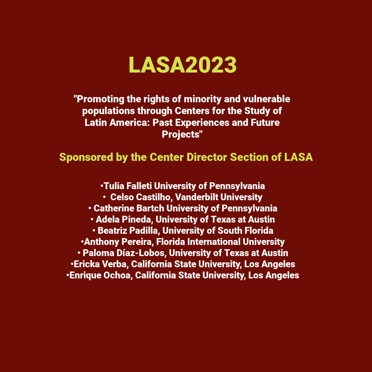 The #LASA2023 Program Committee has approved the session "Promoting the rights of minority and vulnerable populations through Centers for the Study of Latin America: Past Experiences and Future Projects"
Nos vemos en Vancouver.
