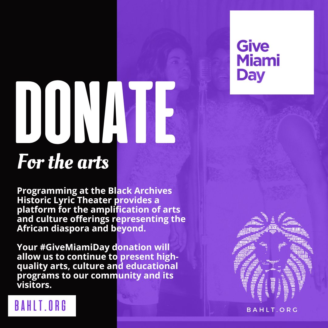 We know it's important to provide a platform for black artists <a href="/LyricTheaterMIA/">Lyric Theater Miami</a> Your #GiveMiamiDay2022 donation helps us continue to share the stage with these important voices.  Put a spotlight on your generosity, make your #GiveMiamiDay donation today! ow.ly/hqHQ50LGAnL
