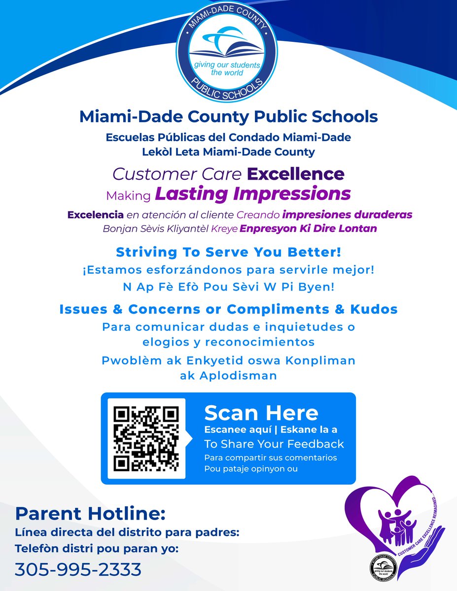 Miami-Dade County Public Schools Parent Academy (@parentacadmiami) on Twitter photo We are striving to serve you better <a href="/MDCPS/">Miami-Dade Schools</a>!!!
#CustomerCareMDCPS
#LastingImpressionsMDCPS
#ConnectandInspireMDCPS
<a href="/SuptDotres/">Jose L. Dotres, Ed.D.</a> We are striving to serve you better <a href="/MDCPS/">Miami-Dade Schools</a>!!!
#CustomerCareMDCPS
#LastingImpressionsMDCPS
#ConnectandInspireMDCPS
<a href="/SuptDotres/">Jose L. Dotres, Ed.D.</a>