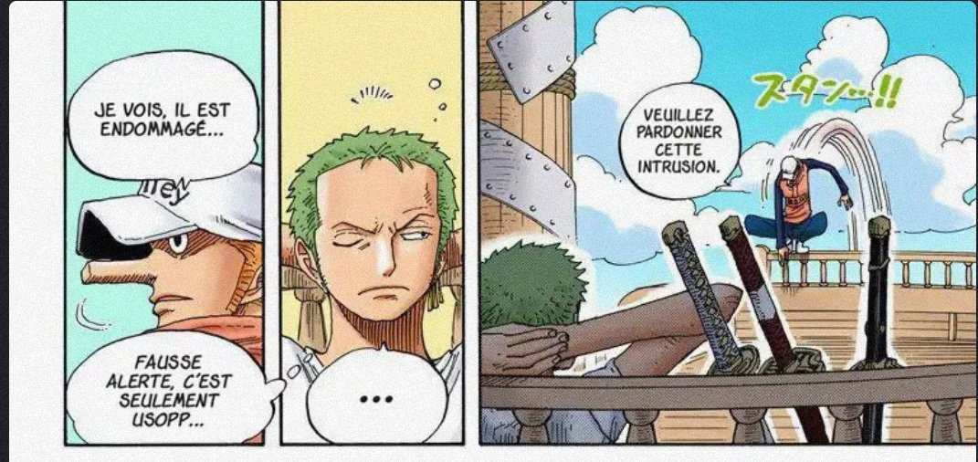 flowdesaligaud's tweet photo. #ONEPIECE1067 

Zoro qui voit Kaku débarquer sur le Sunny et qui dit "fausse alerte c'est seulement Usopp" Eiichirō s'il te plaît fais le pour moi https://t.co/PIgTh1Ph3X
