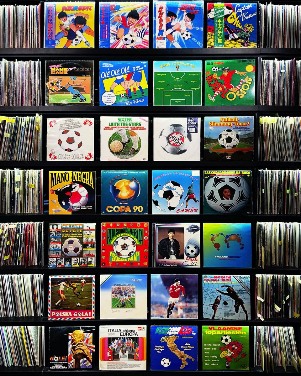Our version of the Panini World Cup sticker album. The @deeweestudio vinyl library wall completed before a ball has been kicked :) #DEEWEE #vinyl #library
