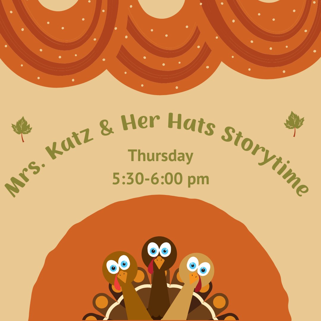 Join Mrs. Katz for storytime TODAY at 5:30 pm. Come see which hats Mrs. Katz will wear! For children ages 2-8 &amp; their parents &amp; caregivers. 

Children's Room

#storytime #storytimeatthelibrary #librarystorytime #library  #RogersFreeLibrary #BristolRI #BristolRhodeIsland