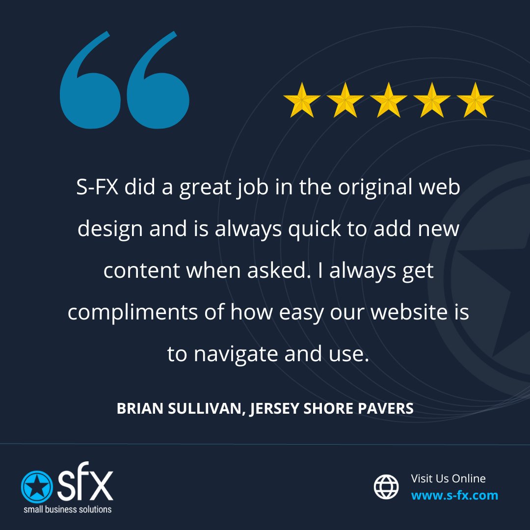 sfxdotcom's tweet photo. See what our clients are saying about us!
Jersey Shore Pavers
#techbusiness #smallbusiness #entrepreneur #webdesign #techtips #technology #webdevelopment #tips #newjersey #website #consultant #blog #blogthursday #SEO #Marketing #technews #sfxdotcom https://t.co/Ks7p2zcNL5