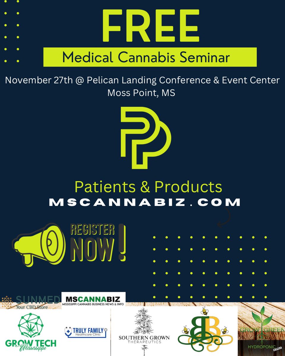 🍃Patient Access

🍃Product Education

👉You can reserve your seat here: 
simpletix.com/e/patients-and…

#mississippimarijuana #Mscannabiz #mississippicannabis #mississippicannabisindustry #mississippimade #LetsGrowTogether #mscannabiz