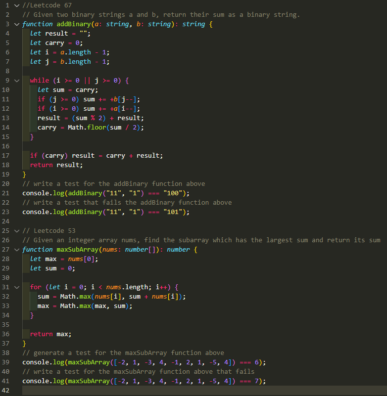 ryandetzel's tweet photo. @ShawnaCodes Two random #leetcode questions answered by #copilot. Again, I only typed the comments out and the solution and tests were all written for me. If you can articulate what you want in English soon AI/ML will be able to write the code for you. https://t.co/9BKv3pltz9