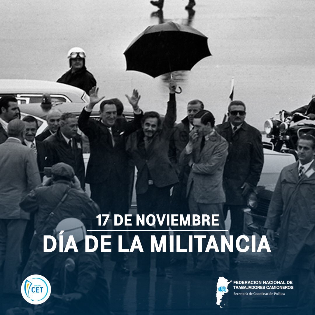 👉 Hace 50 años retornaba al país Juan Domingo Perón, tras años de exilio y proscripción. 

👏 Feliz Día a todas y todos aquellos que militan día a día para vencer al odio.

#CET #HugoMoyano #DiaDeLaMilitancia #Militancia