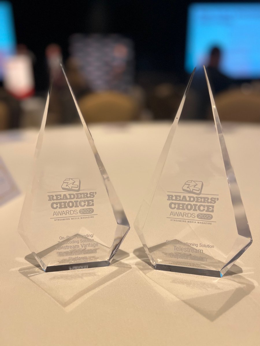Telestream's tweet photo. Thank you, Streaming Media readers, for your votes. Weβre beyond grateful for winning in the Closed Captioning Solution and On-Prem Encoding/Transcoding Solution categories. https://t.co/7X7cgJuD95
#CaptionMaker #Vantage #Telestream #streamingmedia2022 #broadcast #media https://t.co/dGjfRZdOcM