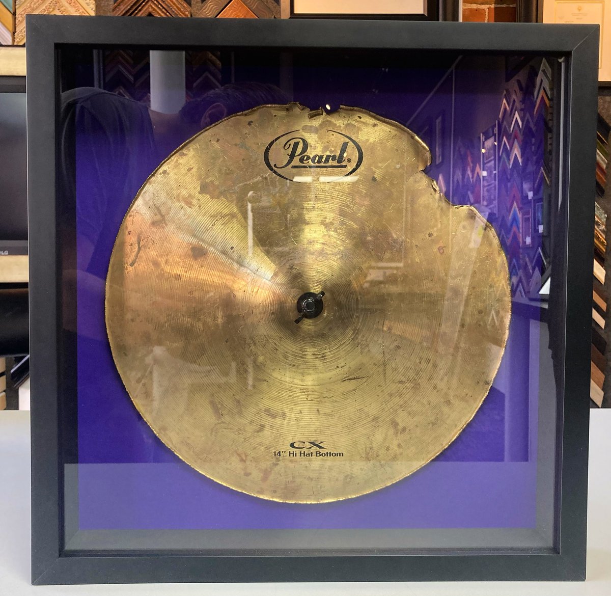 5280customframe's tweet photo. 🎺 Broken cymbal custom framed in a shadowbox frame for Brothers of Brass using acid-free materials and UV glass! #art #denver #colorado #pictureframing #customframing #5280customframing #brothersofbrass @truvueglazing @Crescent_CP @FramericaCorp https://t.co/wO0gNnl5b8