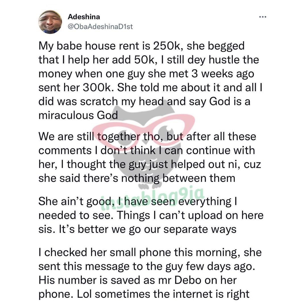 instablog9ja's tweet image. Heartbroken man reveals how he lost his girlfriend to a richer guy