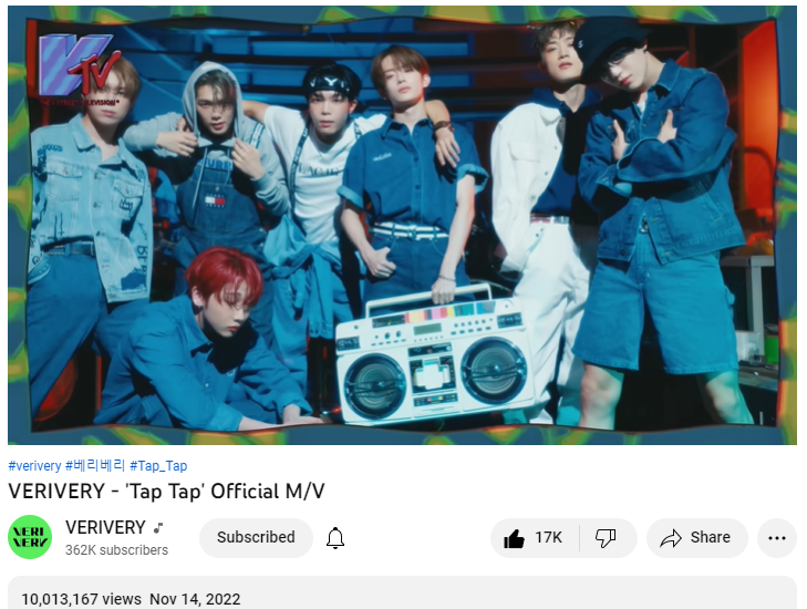 verrerstreaming's tweet photo. [📈] YOUTUBE 

#Tap_Tap MV has now surpassed 10M views 

🔗https://t.co/nZXG29ul86

#베리베리 #VERIVERY #VRVR
#Liminality #EP_LOVE 
@by_verivery @the_verivery https://t.co/GoQ2XJvS5t