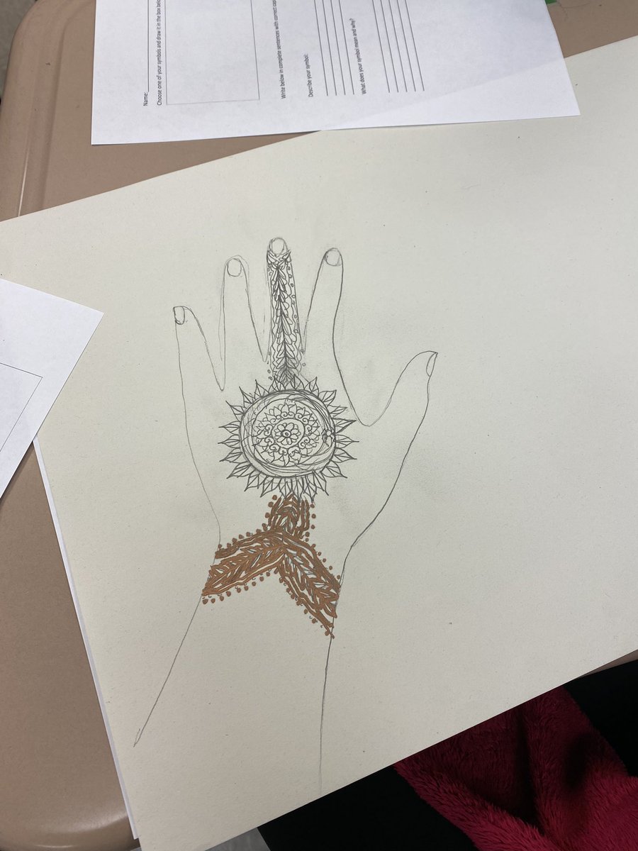 Learning about the African culture in Home of the Brave by using symbolism with Henna hands! 👋🏾👋🏼