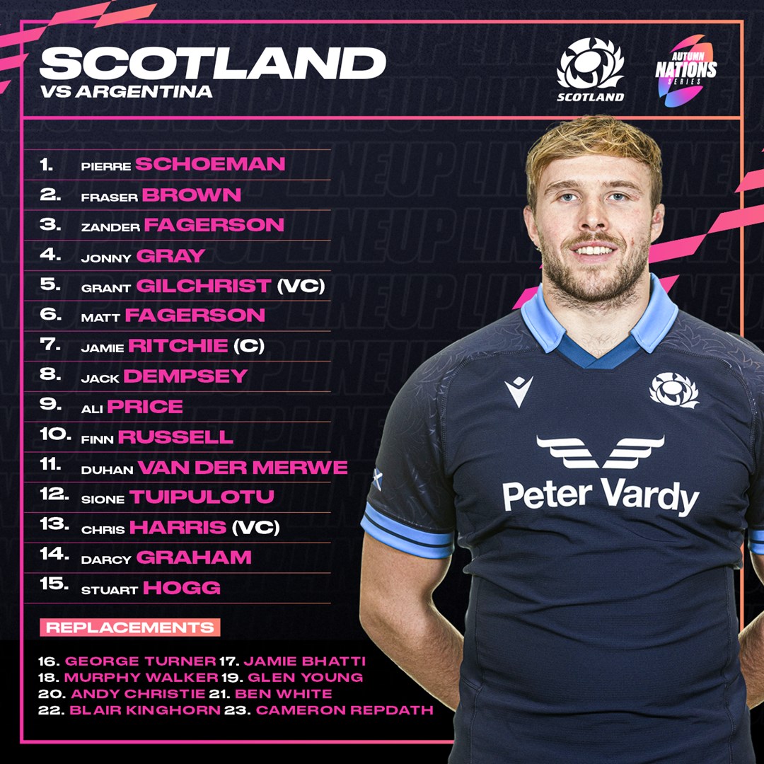 🏴󠁧󠁢󠁳󠁣󠁴󠁿 <a href="/Scotlandteam/">Scottish Rugby</a> with a strong side to take on <a href="/lospumas/">Los Pumas</a> on Saturday.

#AutumnNationsSeries | #SCOvARG