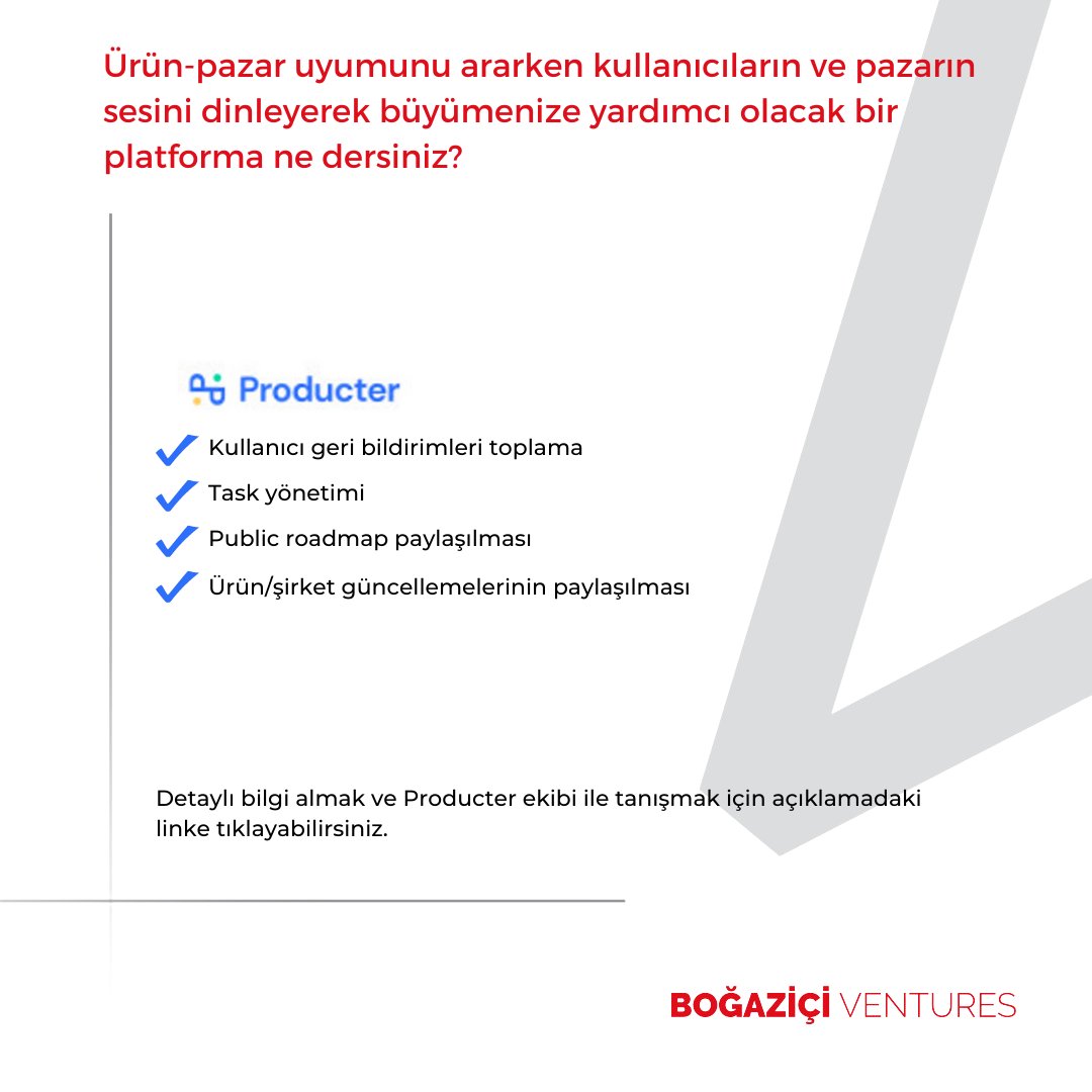 Boğaziçi Ventures'ın portföy şirketlerinden Producter'dan güzel bir haber! Startup kardeşliğine özel sizler için bir indirim sunmak isteyen Producter ekibi ile hem tanışabilir hem de bu indirimden yararlanabilirsiniz.