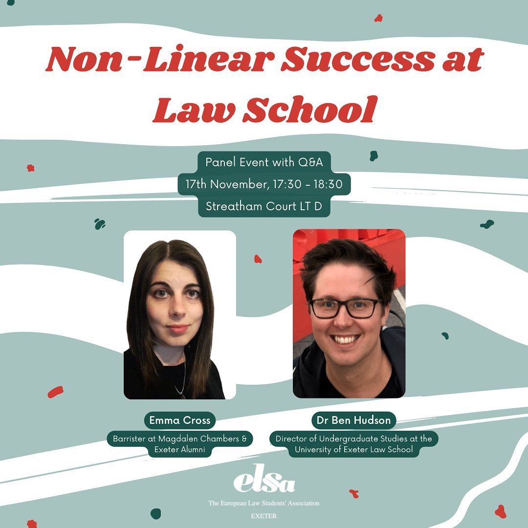 Looking forward to delivering this talk to the Exeter European Law Students' Association later today. It's so important for students to know that you do not have to take the most direct route to a career in law in order to be successful! #elsaexeter #exeterlaw #lawschool