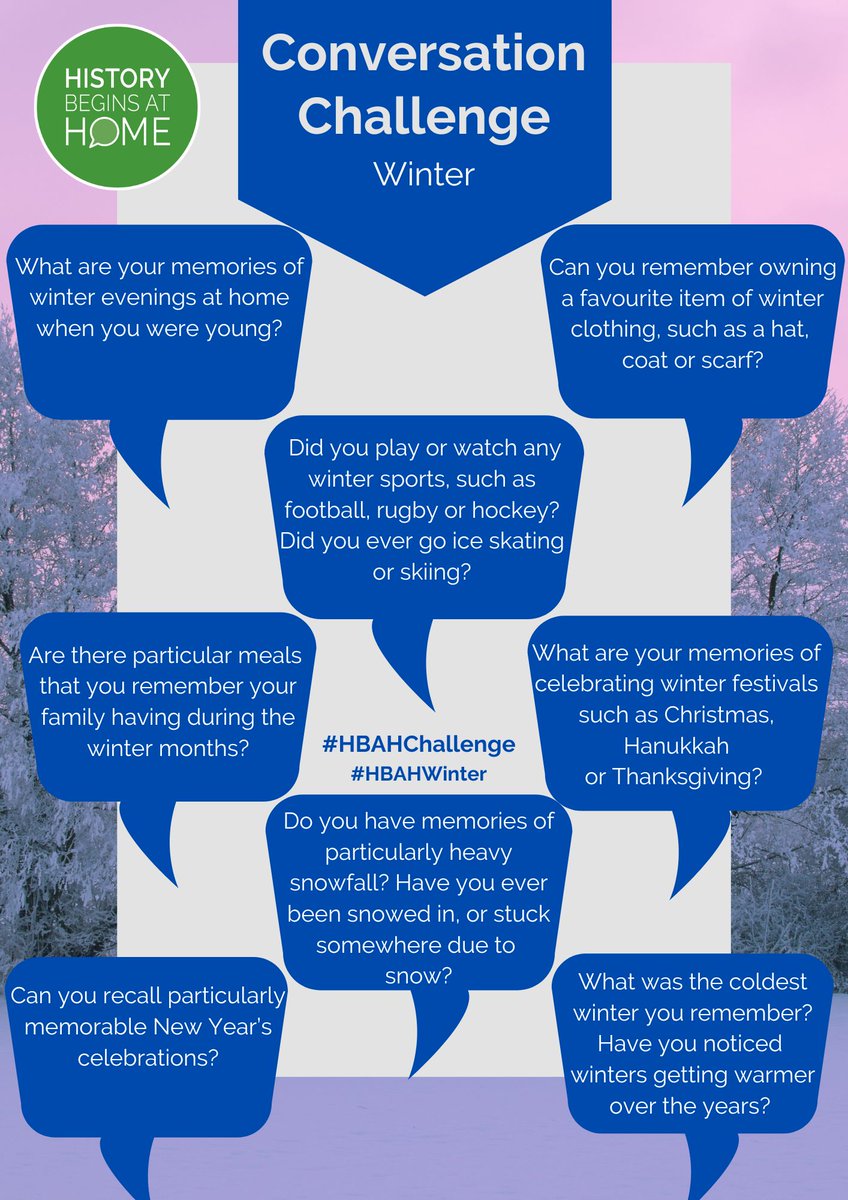 Get a conversation started with the help of our new #HBAHWinter question sheet! Find it at historybeginsathome.org, along with other free resources to inspire, capture and keep intergenerational conversations. #EndLoneliness #JustCall #HaveAChat