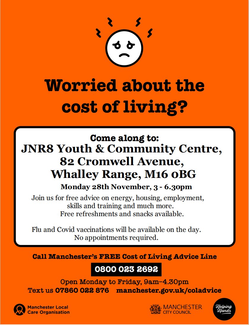 Drop into the session at JNR8 Youth &amp; Community Centre on the 28th November 3pm to 6.30pm
&amp; receive support &amp; advice on the cost of living 👇
#CostOfLivingCrises