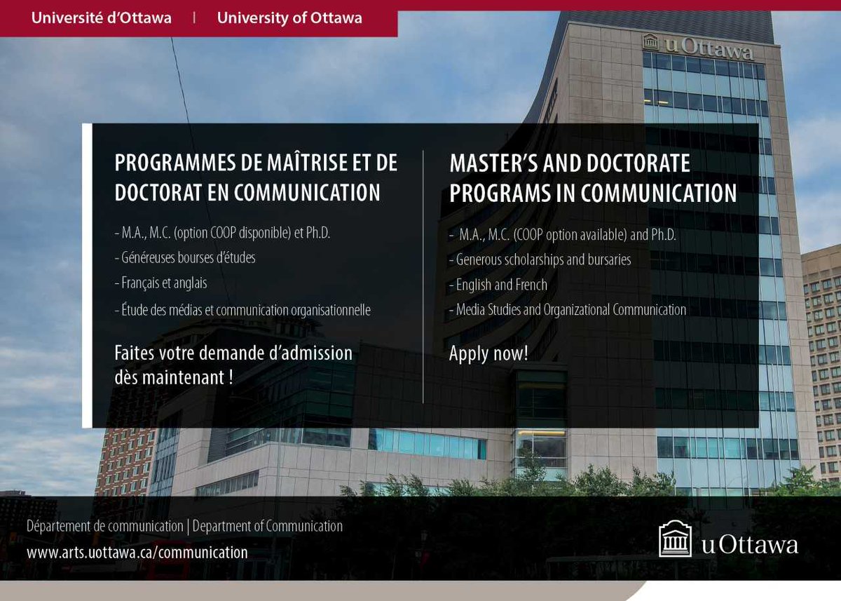 The Graduate Studies Committee is organizing a Coffee-Break on Wednesday, November 23 in the Desmarais lobby (facing the accessors) from noon to 1 p.m. We invite you to come have a coffee with us and learn more about our graduate programs.