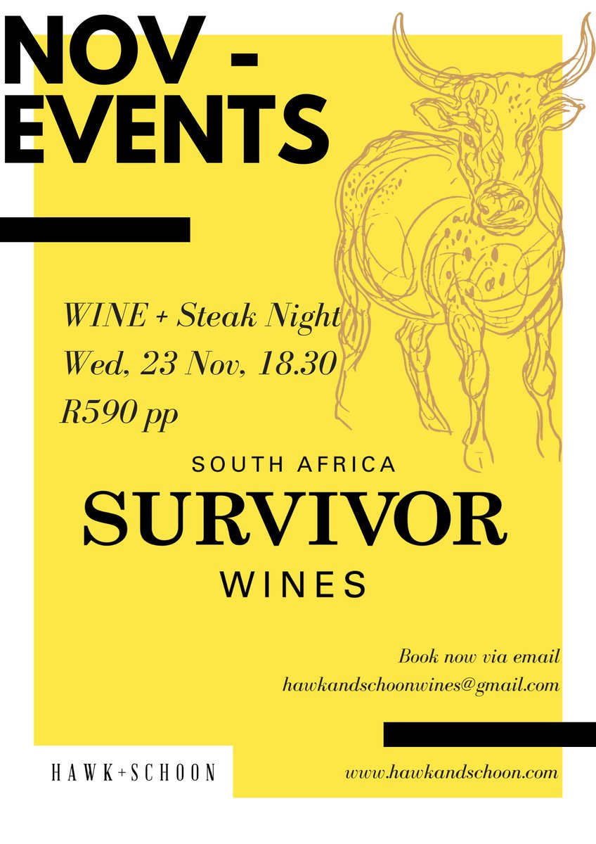 NEXT up: <a href="/survivorwines/">@survivorwines</a>  with <a href="/PierreWahl/">Pierre Wahl</a> 👌🏽👌🏽👌🏽

Book your tickets for next week Wednesday. We are in for a treat! 

#winetasting #wine #food #steak #foodie