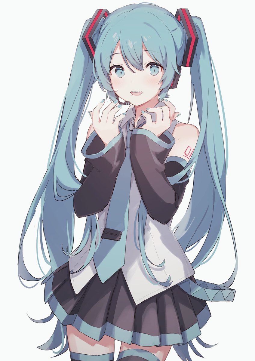 hatsune miku 1girl solo skirt long hair twintails thighhighs necktie  illustration images