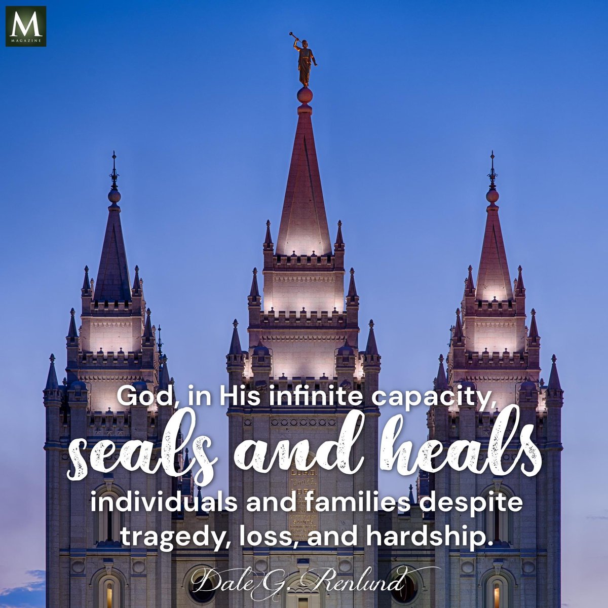 “God, in His infinite capacity, seals and heals individuals and families despite tragedy, loss, and hardship.” ~ Elder Dale G. Renlund 

#LDSTemples #EternalLife #HearHim #ShareGoodness #TrustGod #FamiliesCanBeForever #TheChurchOfJesusChristOfLatterDaySaints