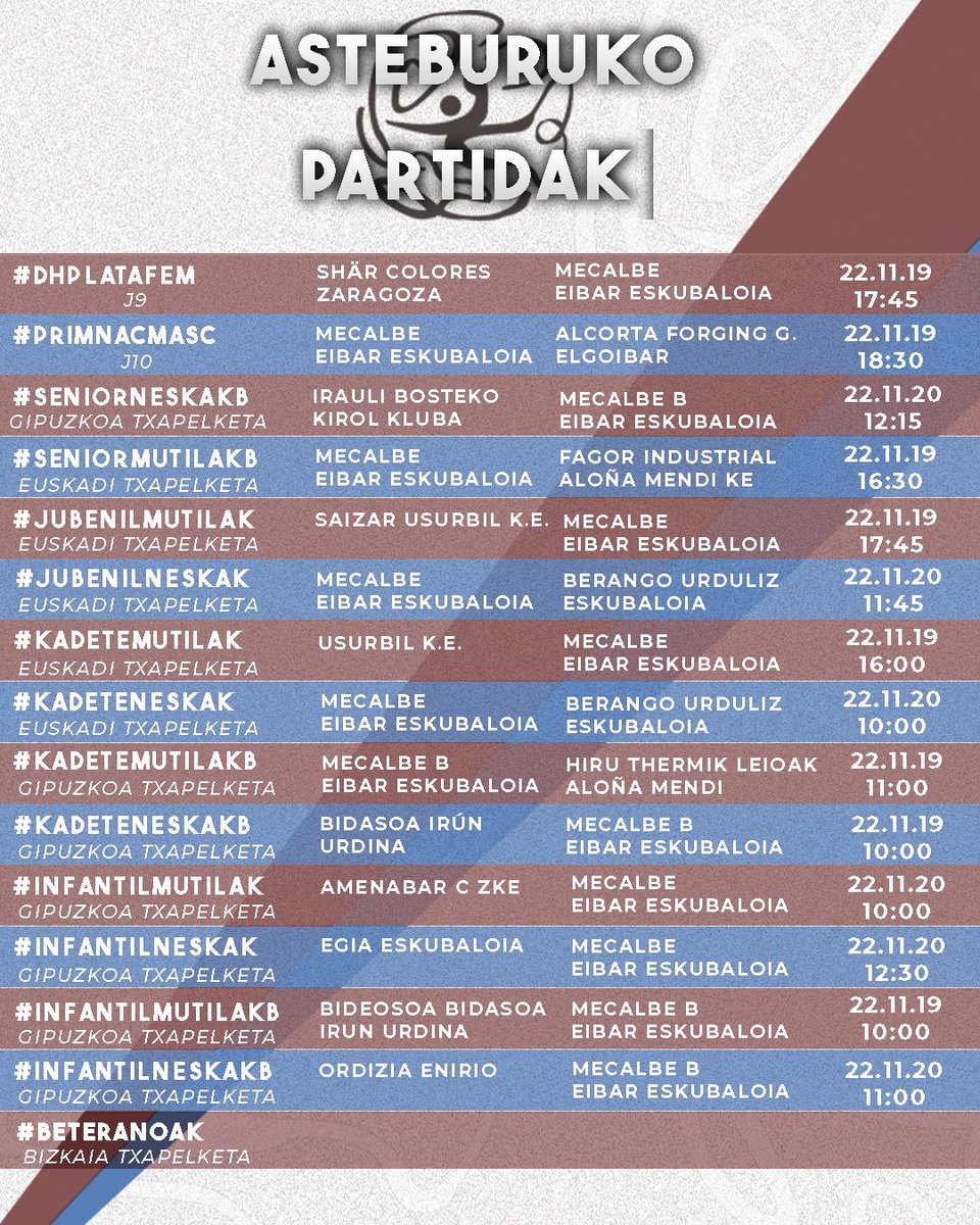 EibarEskubaloia's tweet photo. #Ordutegiak #Horarios

Asteburuko ordutegia
.
.
Horarios del fin de semana

#eibar #eskubaloia #eibarkoeskubaloia #euskaleskubaloia https://t.co/UAVXprRQTP