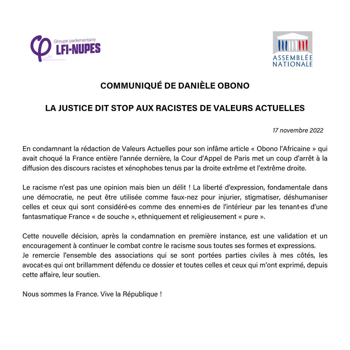 Députée Obono tweet media