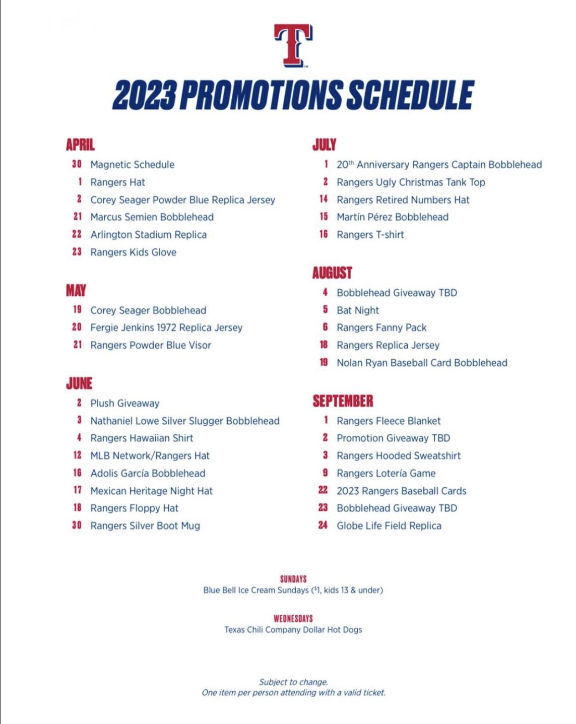 Rangers Nation on X The TexasRangers 2023 promotions schedule has