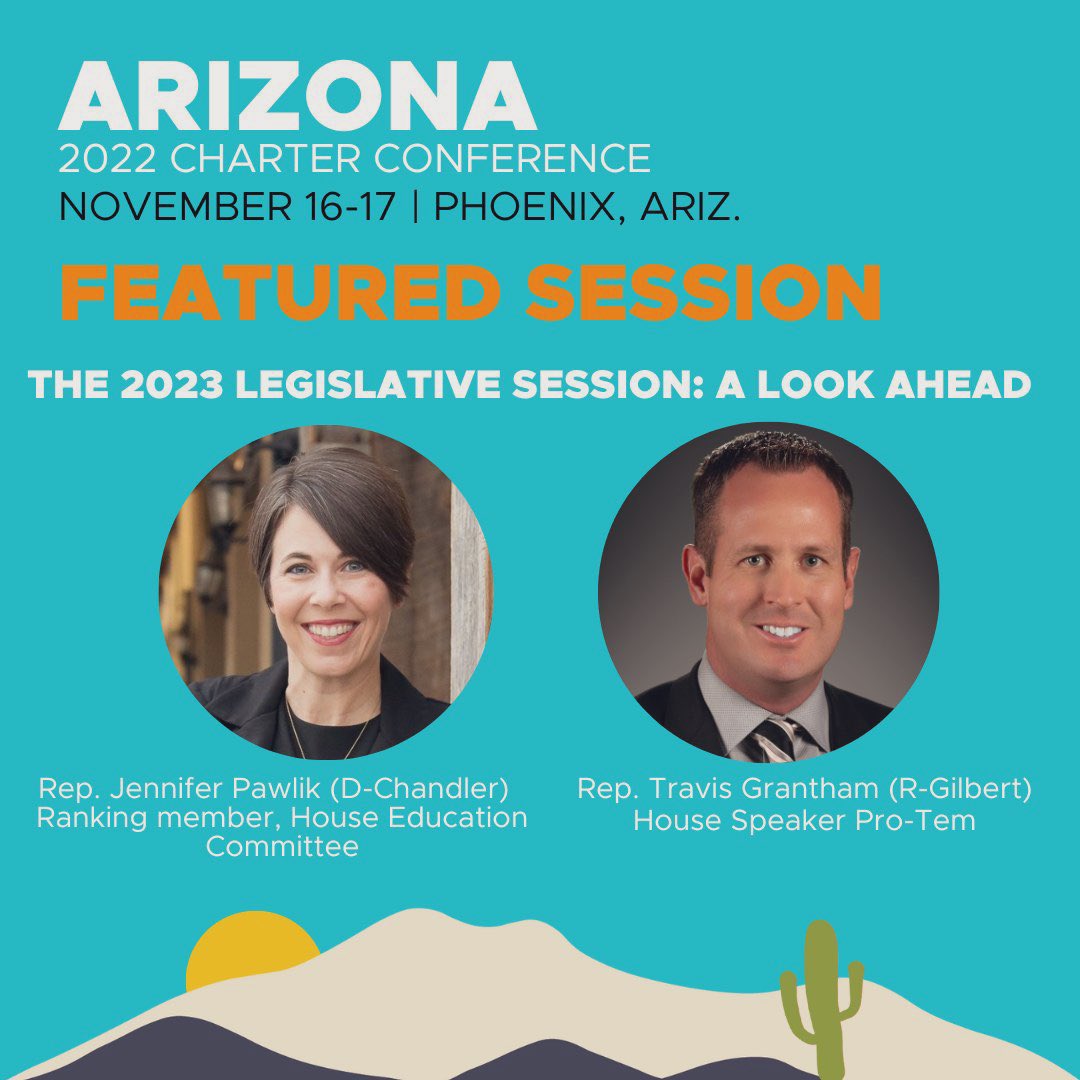 AzCharters's tweet photo. Coming up at #AzCharterCon - a bipartisan preview of the 2023 Legislative Session &amp; what changes may be in store for public education. We’ll see you soon Rep @Jennifer_Pawlik(D) &amp; Rep.@TravisGrantham (R). #AzCharterConference2022 https://t.co/iY0bloa6s5