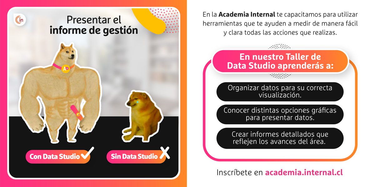 internalCI's tweet image. 🟡¿Conoces qué puedes hacer con las nuevas herramientas de #Google como #DataStudio?

✅En academia.internal.cl te ayudamos a darle sentido a tus #métricas y generar #informes que te ayuden a tomar decisiones. Inscríbete y ¡aprende con los que saben! 👀

#ComunicaciónInterna