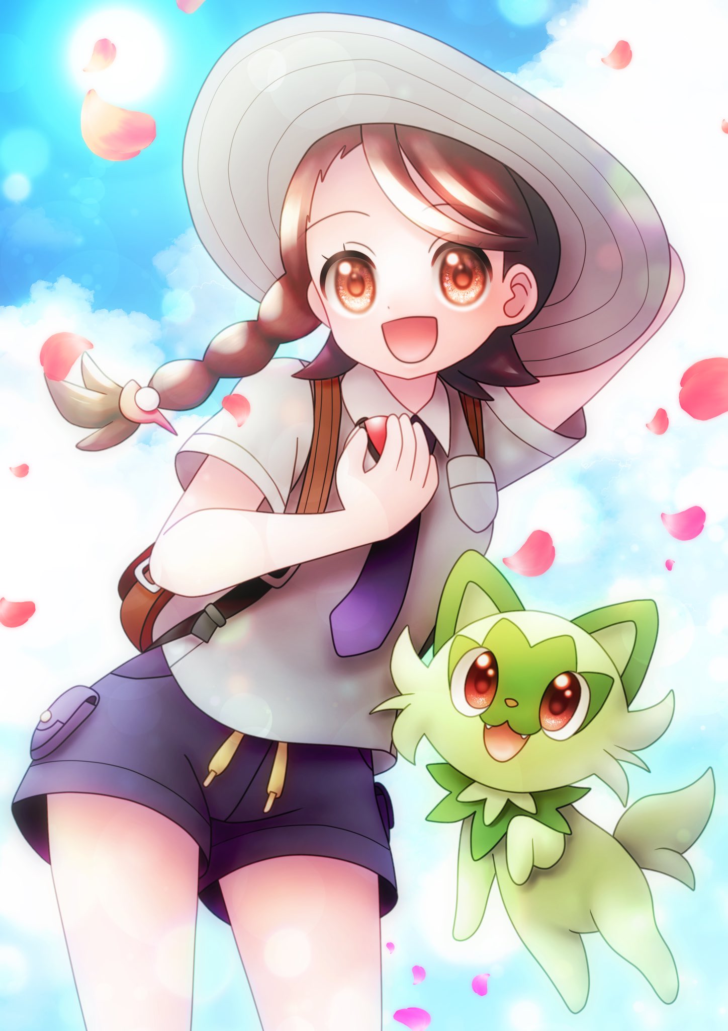 2号 ポケモンsv 主人公ちゃんとニャオハ スカーレット バイオレット発売おめでとう パルデア地方の冒険の旅へ ポケモン Pokemon ポケモンsv ポケモンスカーレット ポケモンバイオレット スカバイ アオイ ニャオハ イラスト T Co