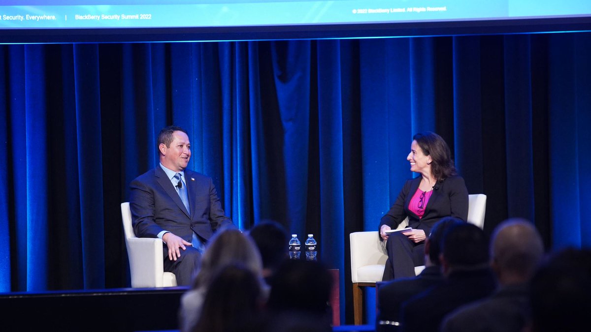BlackBerry's tweet image. Couldn&apos;t join all the happenings at #BBSS22? Catch up on Congressman @RepTonyGonzales and BlackBerry Chief Government Affairs &amp;amp; Public Policy Officer Marjorie Dickman&apos;s fireside chat on national #cybersecurity and defense. 

Watch now: bit.ly/3EyqsKD