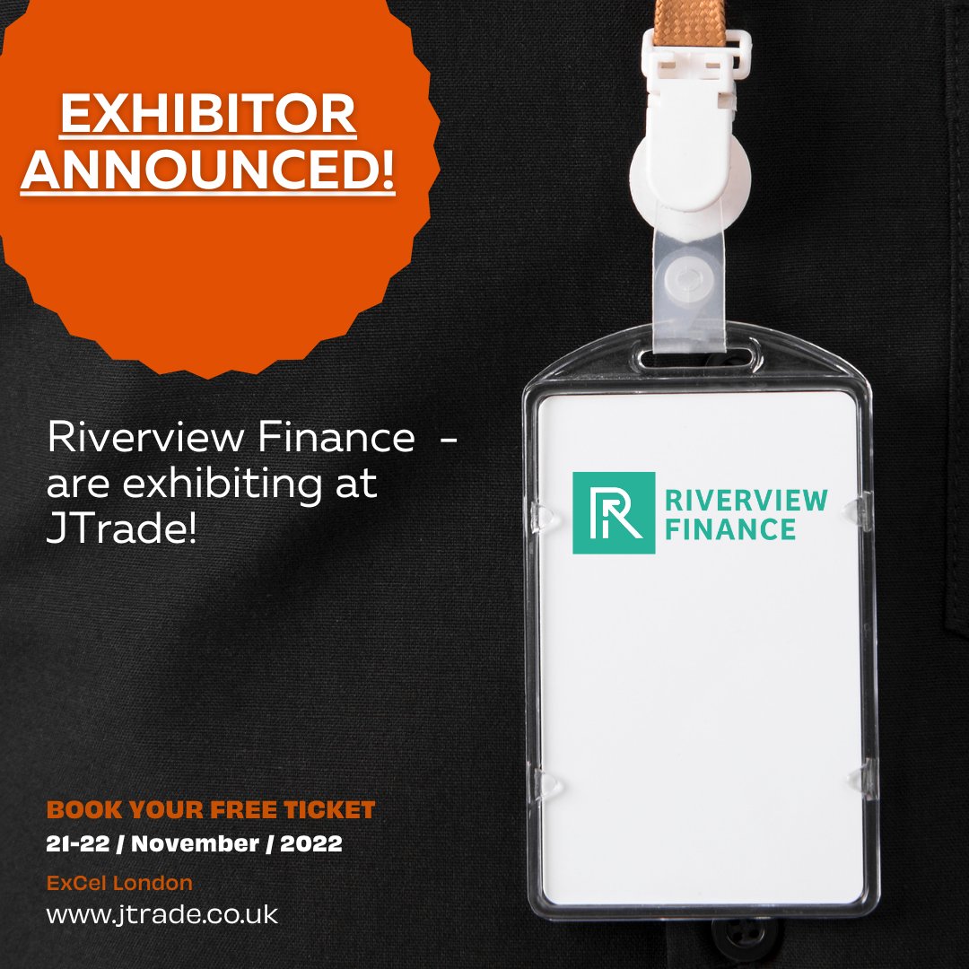 EXHIBITOR ANNOUNCEMENT!
Riverview Finance - are exhibiting at JTrade!
Visit jtrade.ecreg.uk/reg/general/ho… to book your FREE Visitor tickets.
#JTrade #JTrade22 #Finance #FinancialAdvice