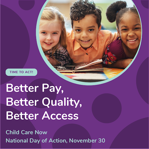 Child_Care_Now's tweet photo. Our National Day of Action is November 30th! Can we count on you to show your support for better pay, better quality, &amp; better access for early learning and child care? Sign our petition, register for events, &amp; find out more at https://t.co/owjgFERn3M 

#cdnchildcare https://t.co/1ZFV393o6k