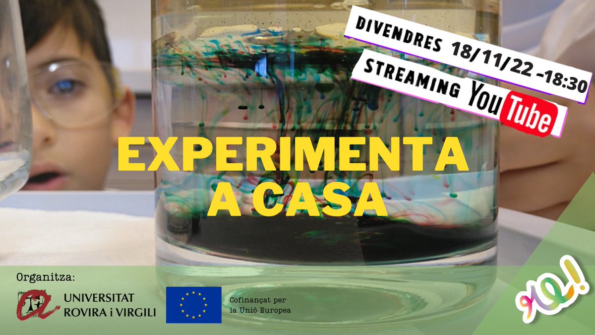 Sereu capaços de construir una font amb una ampolla de plàstic, fer ballar llenties, inflar un globus sense bufar o construir una làmpada de lava?
Us esperem demà amb un nou taller #ExperimentaCasa
Inscripcions i llista de materials 👇 enquestes.urv.cat/s3/Inscripci-T…