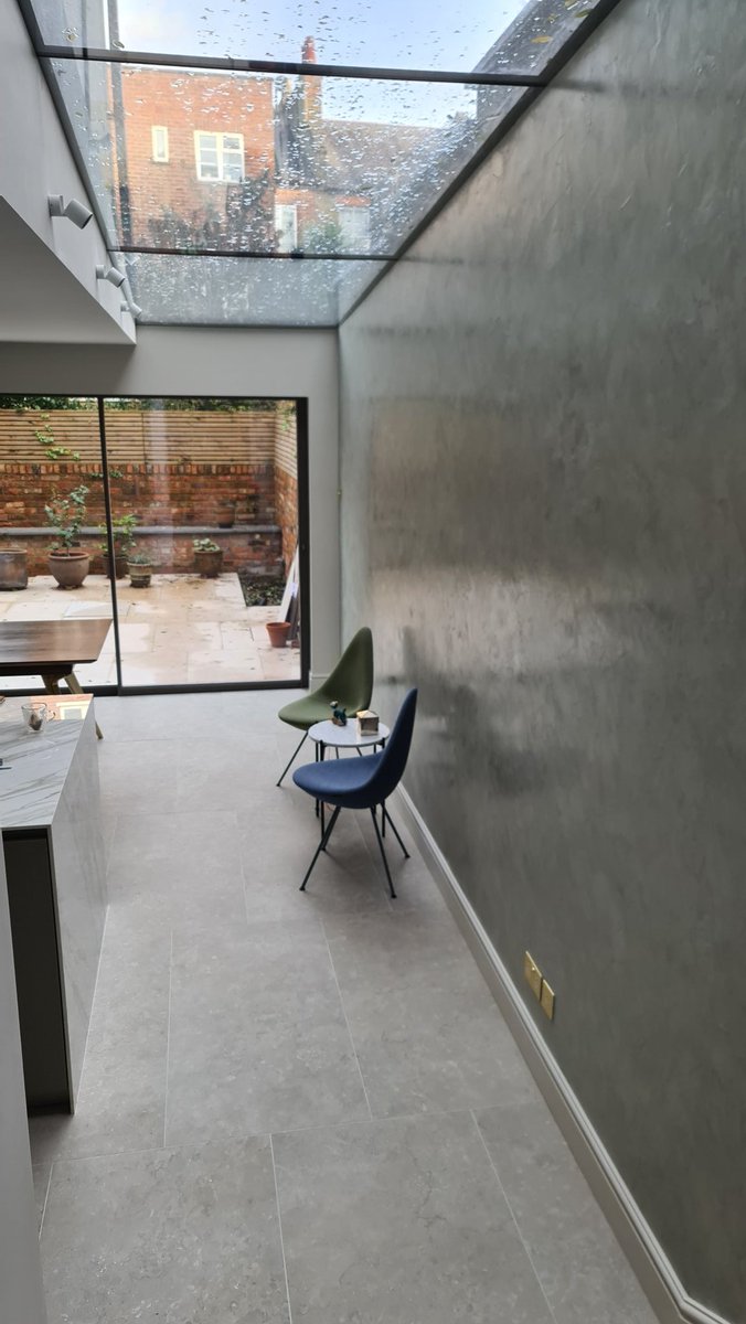 HindsightFnd's tweet photo. Our kitchen feature wall - Pure &amp; Original "Marrakesh walls" silver plate paint with italian wax @pureoriginalNA https://t.co/PRG700UUZm