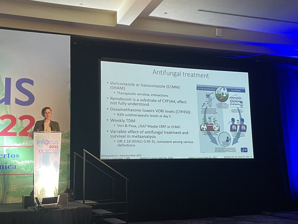 carla89rom's tweet photo. Talking about Fungus 😍 @ferduende Aspergillosis in the ICU: What lessons have we learned with Covid-19? #INFOCUS2022 @AMIMC8                        -Emergent infection with high mortality in critical COVID-19 -Dx BAL culture +/- BAL GMN -Tx Voriconazole #ThinkFungus https://t.co/ewBfbdSTuZ