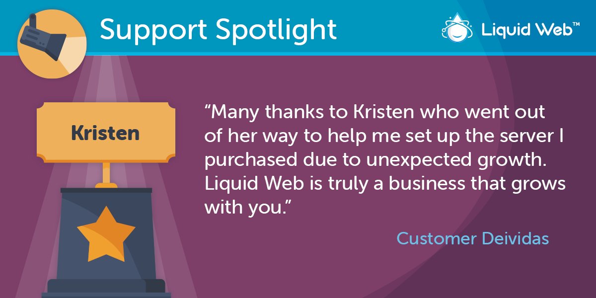 LiquidWeb's tweet image. Kristen goes above and beyond for you!

#MostHelpfulHumansInHosting #MostHelpfulHumans #LiquidWebSupport #Support #SupportSpotlight #HereToHelp