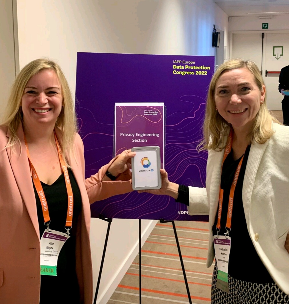 Not only #privacy #threatmodeling talks at #IAPP #DPC22. Also privacy threat modeling card decks! 🃏

Receiving the fantastic plot4.ai card deck from <a href="/IsabBarb/">Isabel Barberá</a> (really looking forward diving into this)! 
and sharing a #LINDDUNGO card deck with <a href="/KatharinaKoern1/">Katharina Koerner</a>