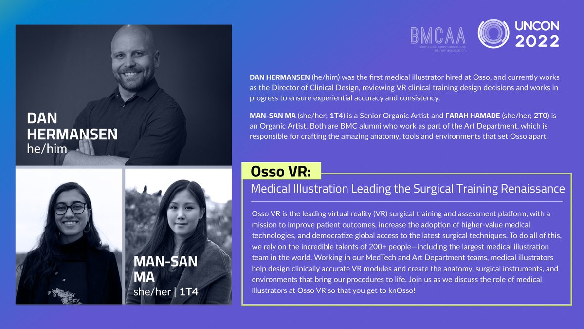 At #bmcaaUNCON: Dan, Farah &amp; Man-San from OssoVR on how #medicalillustration is advancing surgical ed. 

Join online OR in-person FREE this Sat Nov 19: linktr.ee/bmcaaexec

➕ There'll be a VR demo @ the Toronto watch party!

#scicomm #medtech #medcomms